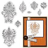 LANGFON Medieval Flower Pattern Clear Stamps for Card Making, Retro Vintage Flower Pattern Rubber Stamp Transparent Silicone Seals for Decoupage Junk Journals DIY Gift Card Scrapbooking Craft Supplies