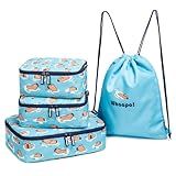Whaapo 4 Pieces Capybara Cute Packing Cubes - Travel Organizer - Suitcase Organizers for Carry On Luggage - Kids And Diaper Bag - Fun Accessories - Drawstring Laundry Bag