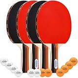 LUOXG Ping Pong Paddles Set of 4, Ping Pong Paddles and Balls, Table Tennis Rackets Set Suitable for Indoor and Outdoor Games, Family Games