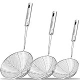 Anaeat Stainless Steel Spider Skimmer, Set of 3 Professional Kitchen Pasta Strainer Spoon with Long Handle - Asian Strainer Ladle Wire Skimmer Spoons for Cooking and Frying (4.5"+5.3"+6.1")