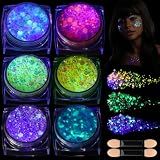 Teenitor 6 Colors Glow in The Dark Glitter Gel, Face Glitter Gel, Body Glitter Hair Glitter for Carnival Makeup UV Black Light Party Cheer Raves Festivals