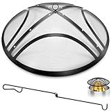 Fire Pit Spark Screen, Upgraded 40 Inch Outdoor Fire Pit Screen with Handle & Poker, Heavy-Duty Steel Fire Pit Cover Round Mesh Replacement Firepit Screen for Backyard/Beach/RV Camping
