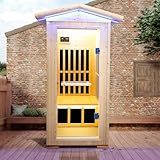 1 Person Outdoor Far Infrared Sauna Room, 1550W Spruce Wood Low EMF Indoor Home Sauna Built-in 7 Epoxy Heating Plate, Temperature Control Panel, Speaker and Color Light (35.4 * 35.4 * 81.1 in)