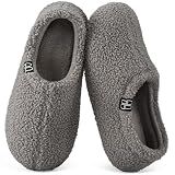 HomeTop Women's Fuzzy Curly Fur Memory Foam Loafer Slippers Bedroom House Shoes with Polar Fleece Lining (7-8, Grey)
