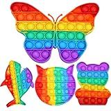 4 Pack Rainbow Pop Fidget Toys,Push Pop Sensory Toy Set,Stress Relief for Kids & Adults,Pop Bulk & Party Favors Toddler Toys for Birthday Christmas Easter Birthday Gifts,Classroom Prize (Animal)