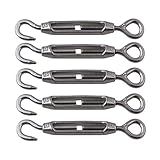 BQLZR M4 Stainless Steel 304 Hook & Eye Turnbuckle Wire Rope Tension for DIY String Light Picture Hanging, Garden Wire, Fence Gate Wire, Tent Rope Pack of 5