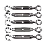 BQLZR M4 Stainless Steel 304 Hook & Eye Turnbuckle Wire Rope Tension for DIY String Light Picture Hanging, Garden Wire, Fence Gate Wire, Tent Rope Pack of 5