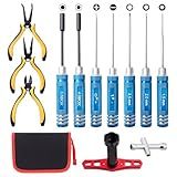 RC Car Tool Kit - Screwdriver Set (Flat, Phillips, Hex), Pliers, Wrench, Repair Tools for Quadcopter Drone Helicopter Airplane, Accessories Compatible with Traxxas RC Cars Trucks Models - 12pcs