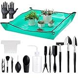 Melphoe 25Pcs Mini Garden Hand Transplanting Succulent Tools Set, 39.4" Thickened Repotting Mat & Plant Tag, Miniature Planting Indoor Fairy Care, Potting, Cactus, Houseplant Bonsai Tool Kit (Black)
