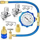 Refrigerator Freon Recharge Hose Gauge Kit - A/C R134a R12 R22 R502 Fridge Recharge Tool Kit With BPV31 Bullet Piercing Tap Valve, Quick Coupler, Self-Sealing Adapter for Refrigerant System