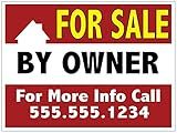 Pack of (2), for Sale by Owner Yard Sign, Add Your Custom Message, FSBO - 18 x 24, Wire H Stake Included