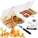 Nesting Grill Baskets, 2pcs Grilling Baskets for Outdoor with Removable Handle, Stainless Steel BBQ Camping Cooking Accessories Tools for Fish, Vegetable, Shrimp - Gifts for Men Dad Husband