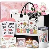 Best Sisters Gifts for Christmas Sister Gifts from Brother Sis, Birthday Gift Set for Sister-in-Law Soul Sisters, Funny Friendship Gift for Women Unique Bestie Retro Basket for w/Canvas Tote Bag