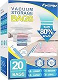 Fygrip Vacuum Storage Bags with Hand Pump, Plastic Packaging Bags, 80% Space Saver Vacuum Seal Bags for Clothing, Travel Lugggage, Blankets, Comforters, 20 Combo