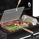 ivtivfu Grill Basket Set, Removable Wooden Handle, 304 Stainless Steel, Rolling BBQ Tools, Smoker Grilling Accessories for Vegetable Fish, Outdoor Cooking Camping, Birthday Gifts for Men Dad Husband