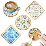 4 Sets DIY Glass Mosaic Tiles for Crafts,Mixed Color Mosaic Kits with Wooden Coaster for Adults,Mosaic Crafts Materials Package for Coaster Handmade Home Decor Gifts