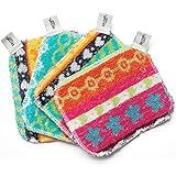Skoy Scrub, 4-Pack Reusable, Non-Scratching Dish Scrubber for Kitchen and Household Cleaning, Planet-Friendly, Dishwasher Safe Soft Scrub, Assorted Colors and Designs
