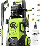 2025Upgraded Pressure Washer 5000PSI with Adjustable Touch Screen 8 Level, 34" Tall, 4 Quick Connect Nozzles,Inlet Hose&Filter&500mlFoam Cannon for Cars/Fences/Driveways/Home Cleaning,Yellow