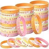 28 Pieces Groovy Retro Hippie Silicone Wristbands Daisy Flower Peace and Love Rubber Bracelets Daisy Party Favors for Kids adults 60s 70s Two Groovy themed Birthday Party Decoration Supplies