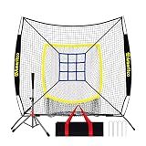 Ameritco Baseball Net，7x7ft Baseball Practice Net with Tee and Target, Large Pocket Sports net for Hitting/Batting/Pitching/Throwing,Scratch Resistant Base, Versatile Use for All Levels (Black)