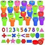 Cinrobiye 24 Pcs Math Stampers for Kids, Number Symbol Shape Stampers Party Favors for Classroom Rewards Math Birthday Party Supplies Educational Learning for Goodie Bags Carnival Prizes DIY Crafts