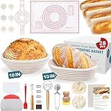Aliggbent 28Pcs Sourdough Bread Baking Supplies, 10'' Round & 10'' Oval Banneton Bread Proofing Baskets with Liners, Starter Bread Making Tools Kit Proofing Bowls for Sourdough Rising and Baking