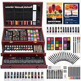 Color More Art Supplies, 175-Pack Deluxe Art Set Drawing Painting Kit with 2 Drawing Pads, Acrylic Paints, Colored Pencils, Crayons, Art Kit in Wooden Case, Gift for Artist, Adults, Teens and Kids