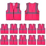 Lavori-AK Pink Safety Vests 10 Pack - Reflective High Visibility Construction ANSI Class 2 Work Vests for Men,Woman with Zipper,Hi Vis Mesh and Neon Silver