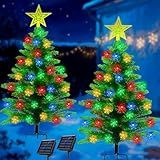 2 Pack 3.6Ft Solar Christmas Tree with 100 Snowflake Lights, Waterproof Christmas Decorations Outdoor, Solar Christmas Lights Outdoor Xmas Tree for Yard, Pathway, Porch, Cemetery, Holiday Decor