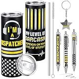 Sieral Dispatcher Gifts Set for Men Women 20 oz Stainless Steel Travel Tumbler with Lid Yellow Flag Ballpoint Pen Keychain Gift for 911 Dispatcher Professionals First Responders Birthday Gifts
