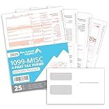 Blue Summit 1099 MISC Forms 2025 with Envelopes, 4 Part Tax Forms Kit, 25 Vendor Kit of Laser Forms, Compatible with QuickBooks and Accounting Software, 25 Self Seal Envelopes Included