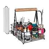 Grill Caddy, Picnic Utensil Caddy with Paper Towel Holder for Blackstone Griddle Smoker Outdoor Grill Carry System Camp Kitchen Organizer BBQ Basket Camping Glamping Essentials RV Accessories