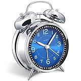 Peakeep Loud Alarm Clock for Heavy Sleepers Adults, Metal 4.5 Inches Twin Bell Battery Operated Analog Alarm Clocks for Bedrooms Decoration (Jewel Blue)