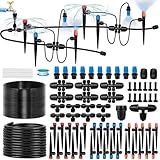 TJJFMM 230FT Drip Irrigation System for Garden with 40 Nozzles & Emitters, Garden Watering System with 1/2" & 1/4" Tube and Barbed Fittings - Adjustable Sprinklers Kit for Greenhouse, Lawn, Raised Bed