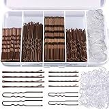 Teenitor 300pcs Bobby Pins Hair Pins Kit, 100 Hair Pin for Women 100 Bobby Pins Brown and 100 Hair Bands, Hair Pins for Buns 2inch 2.36inch 2.75inch