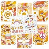 BWkoss 24Pcs Groovy Activity Books for Kids Boho Rainbow Bulk Mini Games Coloring Book Hippie Retro Theme Mazes Word Search Word Scramble Games for Birthday Party Goodie Bags Stuffers Classroom Favors