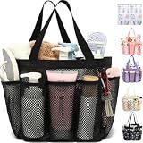 Fammart Mesh Shower Caddy Portable, Shower Bag College Dorm Room Essentials | 2-Handle, 8-Pocket, Quick-Dry, Large Capacity Mesh Shower Basket Tote Bag for Toiletry, Bathroom, Beach, Swimming, Camp, Gym