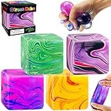 4 Pack Fidget Cube Squishy Toys , Squeeze Stress Balls for Kids, Adults Squishies Anxiety Relief Maltose Ball, Ice Squishys Sugar Sensory Toy for ADHD Autism, Novel Design Colorful Fidgets Cubes