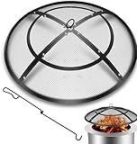 Fire Pit Spark Screen,36 Inch Fire Pit Screen Cover Outdoor with Handle&Poker,Heavy-Duty Steel Firepit Screens Cover Round Mesh Replacement for Backyard/Beach/RV Camping