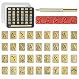 BESTNULE 37pcs 1/4“/6mm Leather Stamping Tool, Stamping Tool Set, 26PCS Capital Letter+ 10pcs Symbols+ 1 Handle for Leather Craft