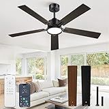 Glowivia 52 Inch Ceiling Fan with Lights and Remote, Smart APP Control, Dimmable with All-Setting Memory, Quiet DC Motor Reversible Blades, Damp Rated Modern Ceiling Fan for Bedroom Patio Living Room