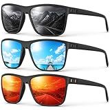 Fanshen Square Polarized Sunglasses for Men, 3 Pack Lightweight UV Protection Sun Glasses for Driving Fishing Golf (Black/Ice Blue/Red)