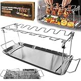VOUSXLLEZ Premium Chicken Leg Rack for Grill with Drip Tray,Chicken Drumstick Holder,Chicken Wing Rack,14 Slots Stainless Steel,Rib Grill Racks for Smoker,Grilling Accessories (14 Slots)