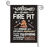 AVOIN colorlife Welcome To Our Fire Pit Camping Garden Flag 12 x 18 Inch Double Sided, RV Campsite Campfire Camper Yard Outdoor Decoration