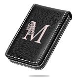 Kakurookie Letter Leather Business Card Holder Case, Pocket Business Card Holders for Men or Women, Card Holder with Magnetic, Portable Business Card Carrier for Holds 25 Cards (M)