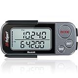 Realalt 3DTriSport Walking 3D Pedometer with Clip & Strap, eBook Included | 30 Days Memory, Accurate Step Counter, Walking Distance Miles/Km, Calorie Counter, Daily Exercise Time Monitor - Grey/Black