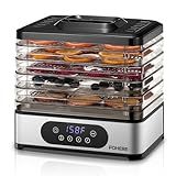 FOHERE Food Dehydrator, 5 BPA-Free Tray Dehydrators for Food and Jerky, Fruit, Herbs, Meat, Dog Treats, 48H Timer and 95-158°F Temperature Control, 400W Dehydrator Machine, 11.42" Stackable Trays