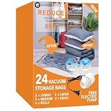 GONGSHI Vacuum Seal Bags for Clothing Travel & Home Storage, Travel Vacuum Bags with Pump,Space Saver for Blankets, Comforters, Pillows, Clothes,24 Combo with Electric Pump