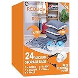 24 Pack Vacuum Storage Bags with Electric Pump, (5 Jumbo, 5 Large, 5 Medium, 5 Small, 4 Roll Up Bags) Space Saver Bag for Clothes, Mattress, Blanket, Duvets, Pillows, Comforters,Travel
