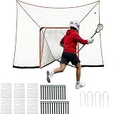 Lacrosse Backstop Net 14x10FT, Extra Large Coverage for Shooting Training | 4-Strand Tear-Resistant Netting with 6 Sandbag & 4 Stakes (Lacrosse Goal NOT Included)